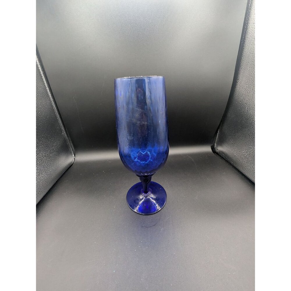 Vintage EMPOLI Italian Optic Art Glass Vase Cobalt Blue Twist Stem Footed 11” - Picture 7 of 14
